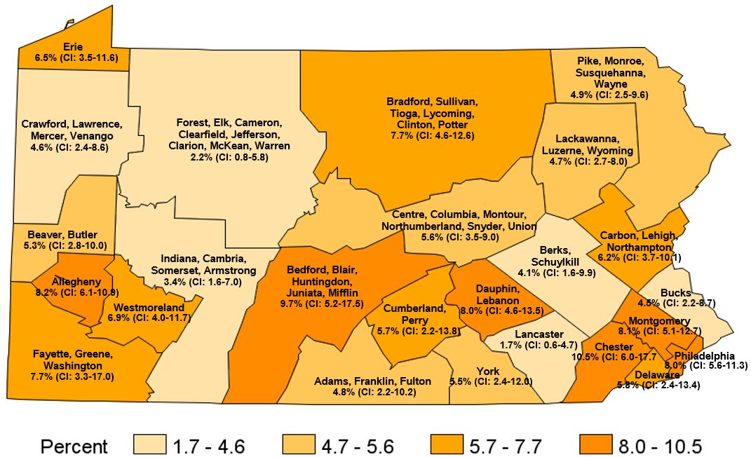 At Risk for Problem Drinking, Pennsylvania Health Districts 2017